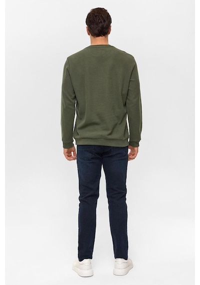 Süvari Haki Regular Düz Bisiklet Yaka Sweatshirt Haki