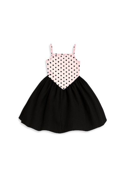 Denokids Kız Çocuk Elbise Pamuk Pembe Siyah Puantiyeli İlkbahar Yaz Sezonu 5-8 Yaş Çok Renkli
