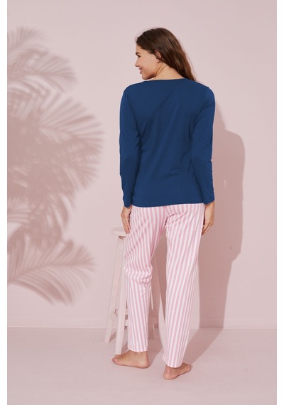 Siyah İnci Pamuklu Örme Pijama Takım 24241116 İndigo