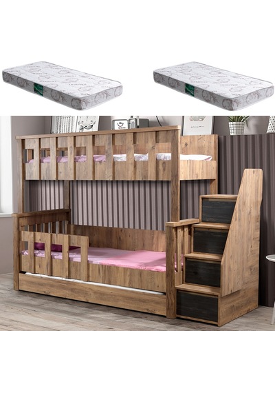 Ranza, Diva Mdf Profil Ayrılabilir Ranza - Beyaz 2 Adet Comfort Yatak Antrasit 90 X 190 CM Ranza, Diva Mdf Profil Ayrılabilir Ranza - Beyaz 2 Adet Comfort Yatak Antrasit 90 X 190 CM