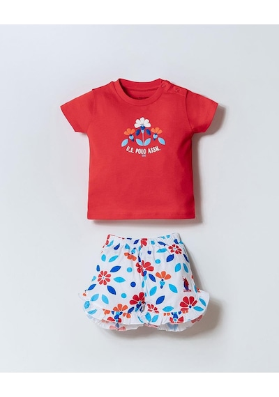 U.S. Polo Assn. U.s. Polo Assn Kız Bebek 2 Li Şort T-şhirt Takım Nar Çiçeği-2273 Nar Çiçeği