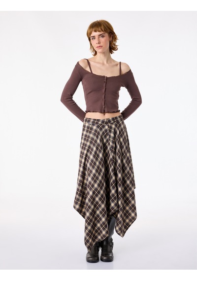 Koton Düğmeli Uzun Kollu U Yaka Katmanlı Modal Karışımlı Slim Fit Hırka Kahverengi 6sal90012ık Kahve