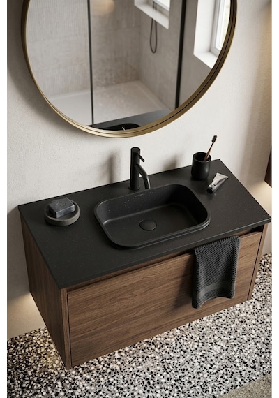 Pure Etajerli Granit Lavabo 80 50 Cm Siyah İsimdebelirtilmiş