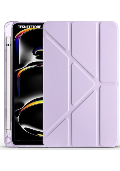 Apple Uyumlu iPad, Pro 11 Inç 2024 M4 Kılıf Kalem Şarj Bölmeli Stadlı Uyku Modlu Arkası Silikon Akıllı Case
