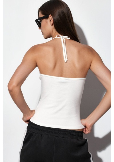 Hiccup Busem Slim Fit Halter Yaka Jarse Bluz Beyaz