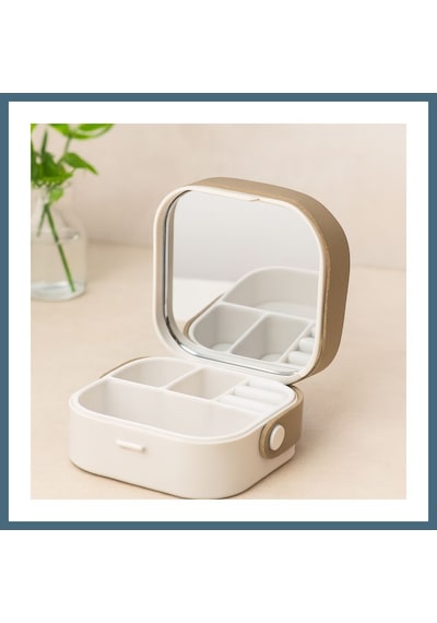 Agc Uygun Sepet Aynalı Makyaj Ve Takı Organizer Çanta 9x9x3.7 Cm - 4 Bölmeli Agc Diğer