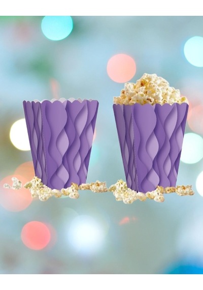 Mısır Kutusu Pop Corn Kutusu Dalgalı Mor Desenli / 8 Parça