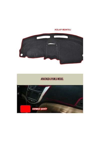 Mazda 626 1998-2000 3d Özel Yeni Torpido Koruma Kılıfı - Ön Göğüs Kaplama - Kırmızı Şerit