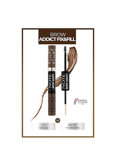 Note Cosmetics Brow Addict Fix&Fill Kaş Farı ve Maskarası 2'si 1 Arada - 02 Light Brown