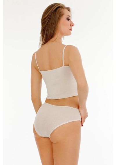 Sensu Kadın Fitilli Kumaş İp Askılı Büstiyer Bikini Külot Set - Bbt300 Bej Bej