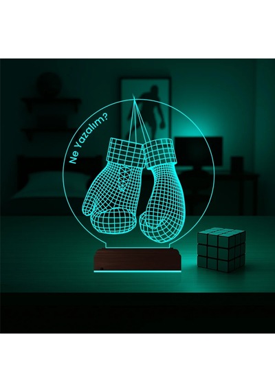 Luvivia Box Boksör Boks Eldiveni Kişiye Özel 3d Lamba - Masa Gece Lambası Şeffaf