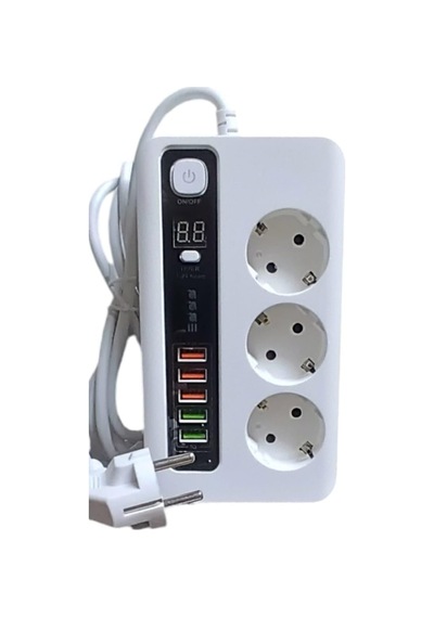 4.2a Usb'li Akıllı 3'lü Priz Zaman Ayarlı 5 Usb 2 Metre Uzatma Kablolu Diger