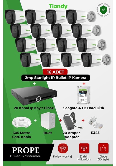 Tiandy 16 Kameralı Bullet Full Sistem Paketi
