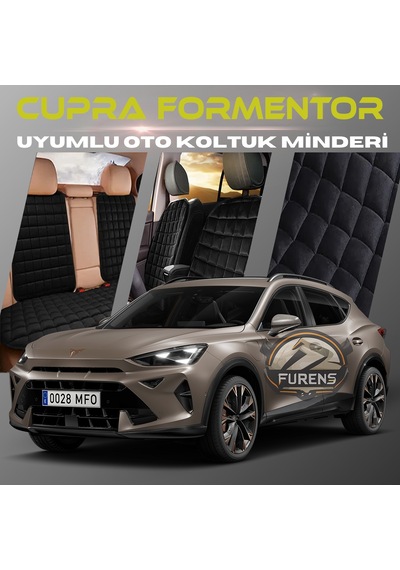 Cupra Formentor Siyah Tay Tüyü Cepli & Terletmez Sırtlı Oto Koltuk Minder Seti - Koruma Kılıfı  Ön & Arka Set