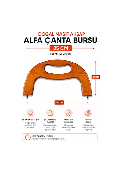 Vollen Yarn Alfa Model, Tutma Detaylı , Doğal Masif Ahşap Çanta Bursu ,ahşap Rengi Ahşap