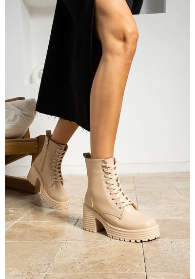Shoetek Anisa Kadın Bot&bootie Bağcıklı Platform Tabanlı Nude Deri Nude Cilt