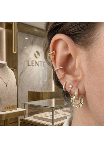 Lente Aksesuar 14k Altın Kaplama Rengi Işıltılı Geometrik Çift Katlı Halka Küpe