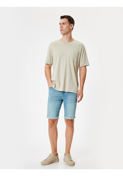 Koton Slim Fit Kot Şort Bermuda Katlamalı Paça Cep Detaylı Pamuklu Açık İndigo 4sam40030ıd Açık İndigo