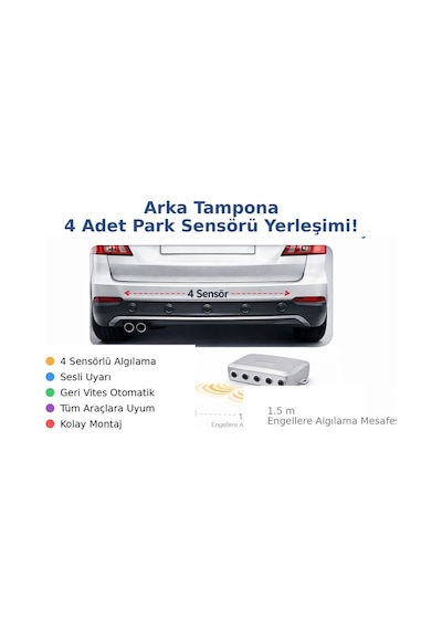 Araç Geri Vites Park Sensörü Led Göstergeli Sesli Uyarılı 22mm Siyah Tüm Araçlara Uyumlu