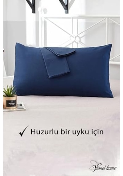 Vionel Home Pamuklu 2'li Kapaklı Yastık Kılıfı 50x70 Cm - Yumuşak Ve Nefes Alabilir Gece Mavisi Abanoz