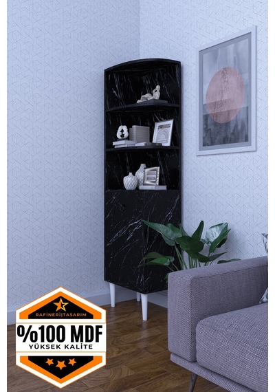Dekoratif Dolap Köşe Rafı, Çok Amaçlı Raf, Salon Rafı Mdf Siyah