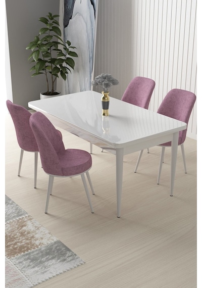 Canisa Nil Serisi 70x110 Sabit Mutfak Masası Takımı Beyaz Masa 4 Pembe Sandalye Beyaz Masa Sandalye Pembe Canisa Nil Serisi 70x110 Sabit Mutfak Masası Takımı Beyaz Masa 4 Pembe Sandalye Beyaz Masa Sandalye Pembe