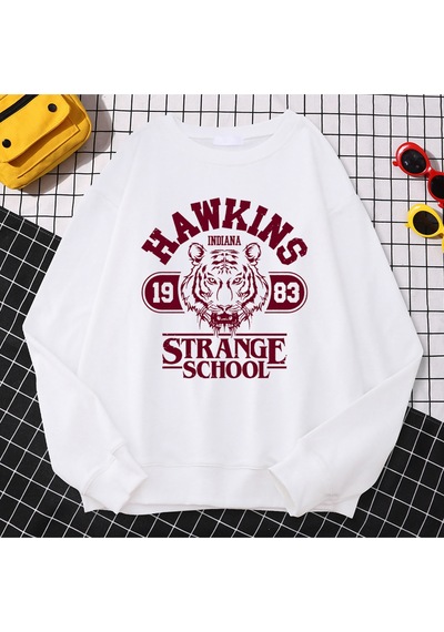 Startmore Startmorerahat Sokak Kazak Hawkins Lisesi Indiana 1983 Baskı Kapüşonlular Gevşek Bisiklet Yaka K Beyaz