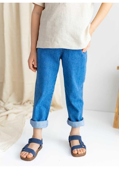 Oliven The Kid Oliventhekid Koyu Mavi Beli Lastikli Cepli Rahat Kesim Unisex Kot Pantolon Koyu Mavi Koyu Mavi