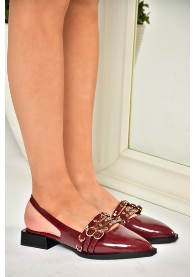 Fox Shoes U518700508 Bordo Rugan Alçak Topuklu Kadın Ayakkabı Bordo