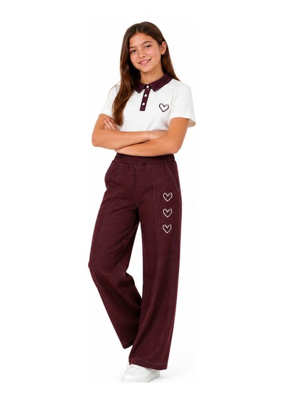 İrem Çocuk Giyim Kız Çocuk Kot Yakalı Düğme Kalp Nakışlı Tişört Geniş Paça Model Kalp Nakışlı Mürdüm Renk Tişört Pantolon Takım Mürdüm İrem Çocuk Giyim Kız Çocuk Kot Yakalı Düğme Kalp Nakışlı Tişört Geniş Paça Model Kalp Nakışlı Mürdüm Renk Tişört Pantolon Takım Mürdüm