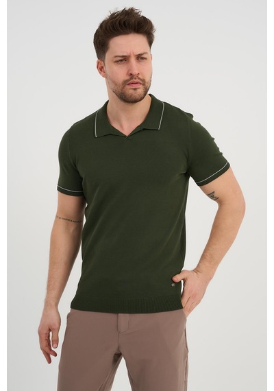 Alexander Gardi Alexandergardı Resort Yaka Triko T-shirt Haki