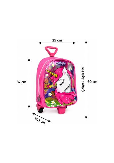 Lilymoon Kız Çocuk Çekçekli Unicorn Kreş Çantası Suluk Pembe