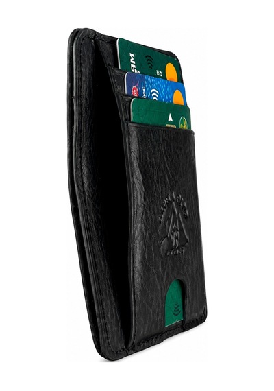 Alphaclub Bag Unisex Siyah Hakiki Deri Çok Bölmeli İnce Cüzdan Ve Kartlık