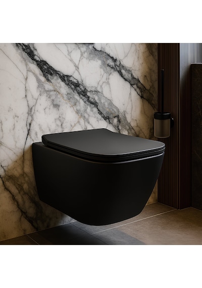Turavit Luna Kanalsız Mat Siyah Asma Klozet Ln5610s, Luna Mat Siyah Duroplast Yavaş Kapak Diğer