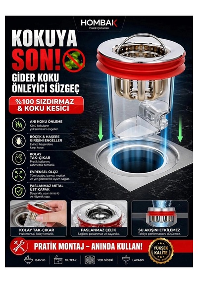 Kırmızı Valfli Gider Koku Önleyici Süzgeç Silikon Contalı Sızdırmaz Gider Kapağı - Gdr005