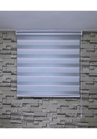 Yeşil Gri Mini Plise Zebra Perde Tüm Ölçülerde
