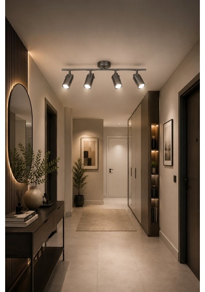 Spoty 4'lü Gri Renkli Gün Işığı Modern Tasarım Salon - Mutfak - Banyo Spot Sıralı Avize