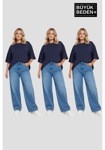 Superlife Büyük Beden Kadın Basic 3xl-6xl Bisiklet Yaka 3'lü Tişört Seti Spr26btsk510+3 Lacivert Superlife Büyük Beden Kadın Basic 3xl-6xl Bisiklet Yaka 3'lü Tişört Seti Spr26btsk510+3 Lacivert