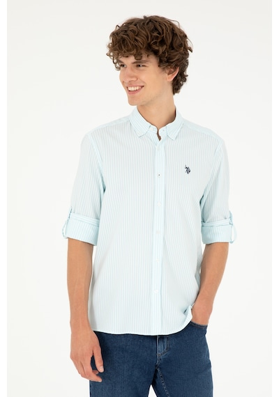 U.S. Polo Assn. Erkek Su Yeşili Çizgili Gömlek 50288675-VR083 U.S. Polo Assn. Erkek Su Yeşili Çizgili Gömlek 50288675-VR083