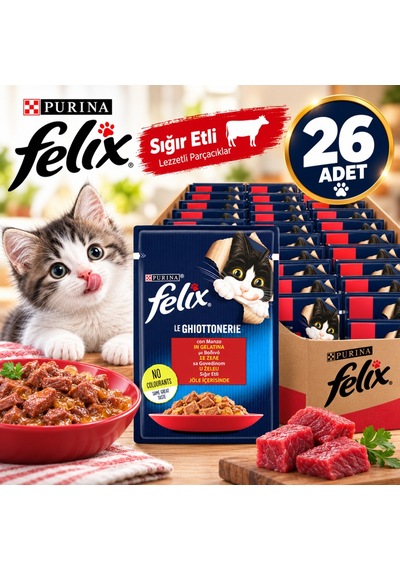 Felix Sığır Etli Yetişkin Kedi Yaş Mama 26x85g