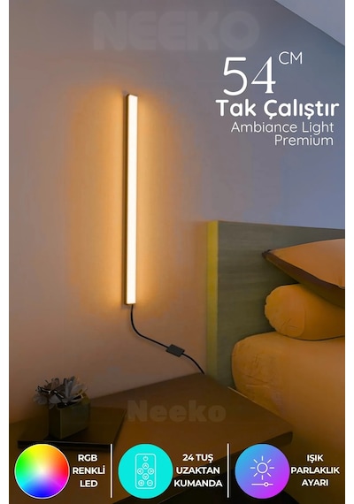 Mini Stick - Uzaktan Kumandalı Rgb Led 16 Renk Aplik - 54 Cm