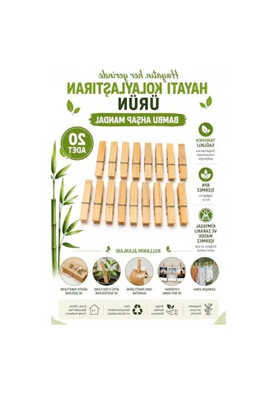20 Adet Bambu Ahşap Mandal, Doğal Ve Çok Amaçlı Kullanım İçin 40 x 19