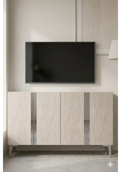Ka1298bts Anka Konsol Ve Tv Sehpası Beyaz-traverten-silver 120cm