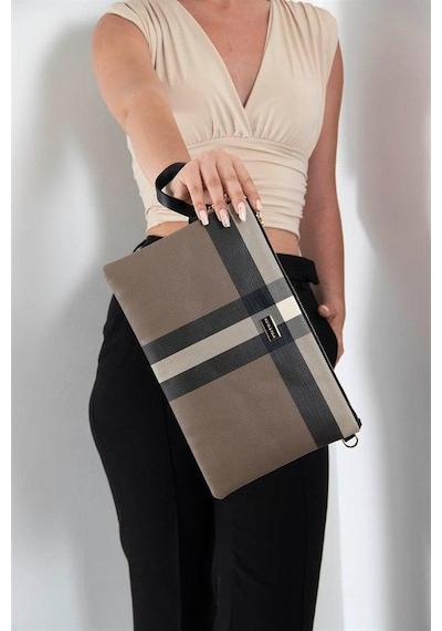 Silver Polo Sp1034 Kadın Portföy & Clutch Ekose Kahve-siyah