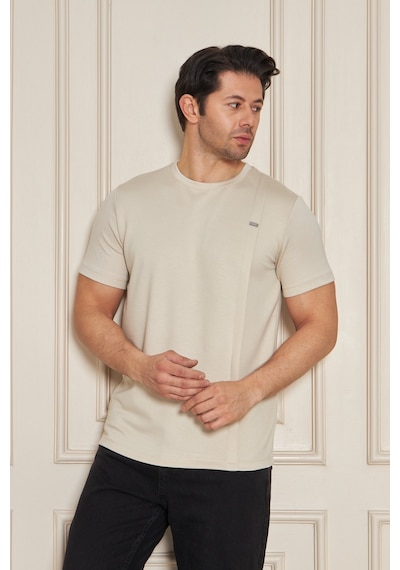 Erkek Jeuss Oysho Kumaş Sıfır Yaka Bej Tshirt