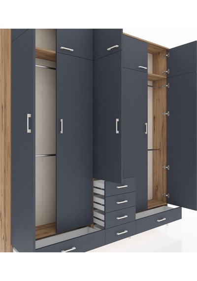 Arges Dolap 6 Raflı 6 Çekmeceli 4 Askılı 220x30x243 Çam-antrasit/antrasit Antrasıt/antrasıt Arges Dolap 6 Raflı 6 Çekmeceli 4 Askılı 220x30x243 Çam-antrasit/antrasit Antrasıt/antrasıt