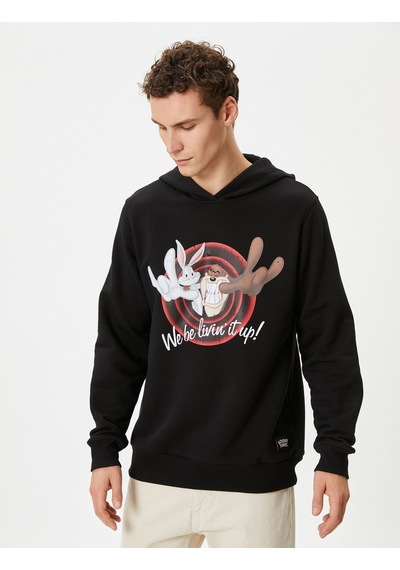 Koton Looney Tunes Kapşonlu Sweatshirt Lisanslı Baskılı Siyah 4wam70340mk Siyah