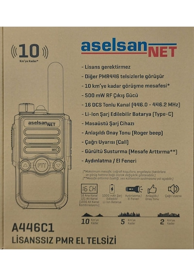 Aselsan A446C1 10 KM Mesafeli Pmr El Telsizi Tekli Paket