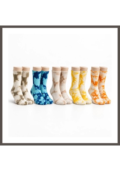 Bezos Unisex Batik Desenli Çorap 5'li Set Pamuklu Renkli Uzun Soket Dikişsiz Nefes Alan Günlük Spor Çorabı Nxrlvng Çok  Renkli
