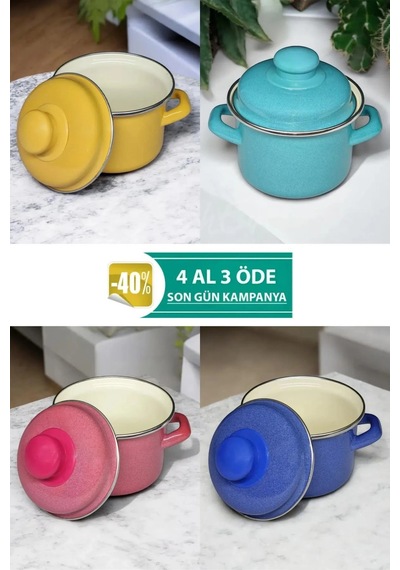 Prestij Emaye Mini Tencere Seti 12cm 900ml 3 Renk Alana 1 Bedava, Lüks Ve Çevre Dostu Renkli